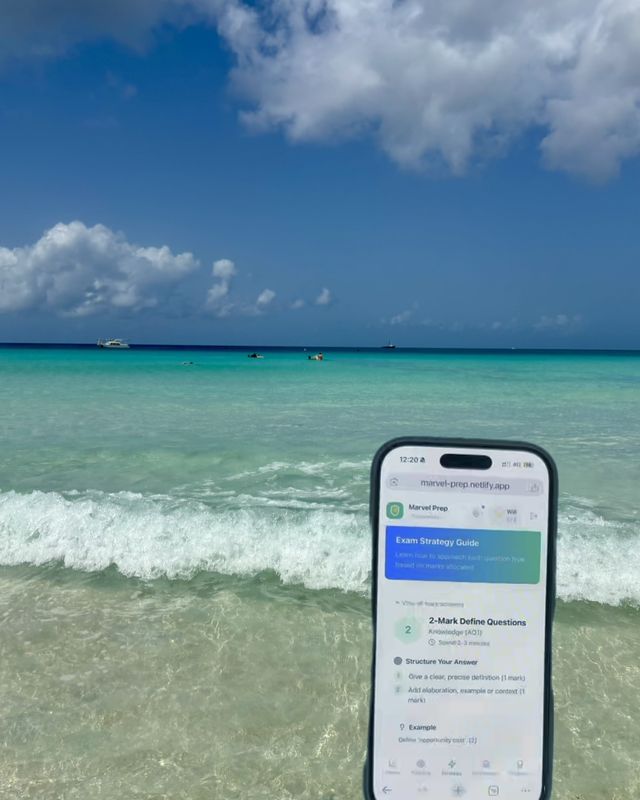 The MarvelPrep app open on a phone at the beach